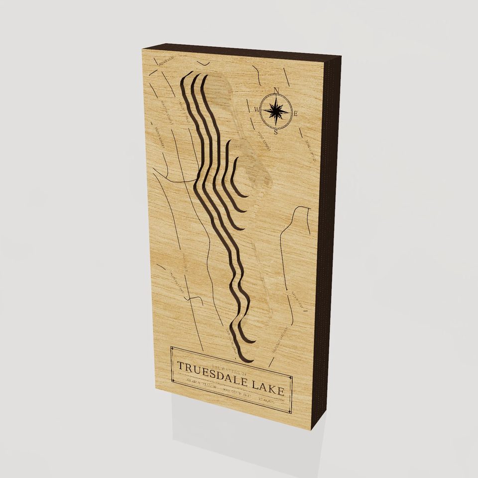 Truesdale Lake 3D wood map, hero view