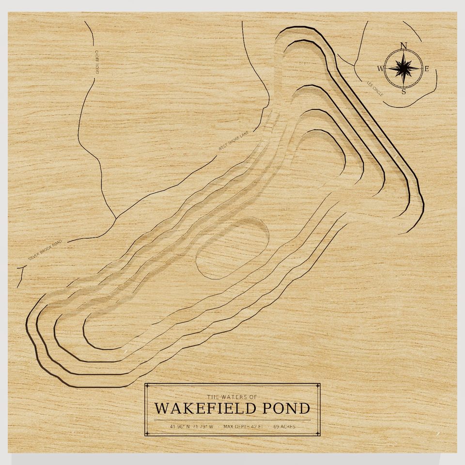 Wakefield Pond 3D wood map, front view