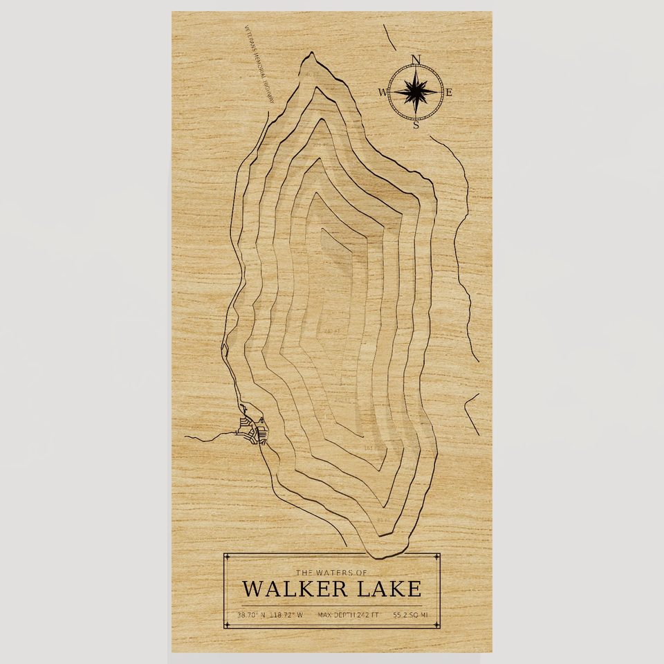 Walker Lake 3D wood map, front view