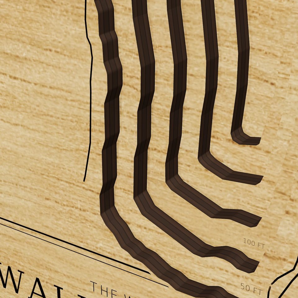 Wallowa Lake 3D wood map, detail view