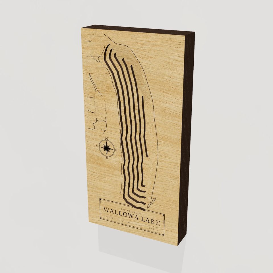 Wallowa Lake 3D wood map, hero view