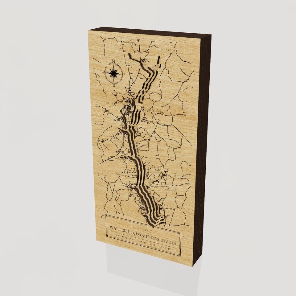 Walter F. George Reservoir 3D wood map, hero view