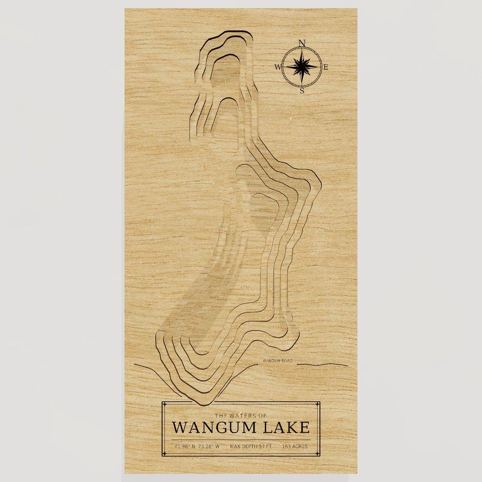 Wangum Lake 3D wood map, front view