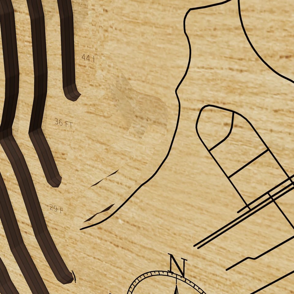White Rock Lake 3D wood map, detail view