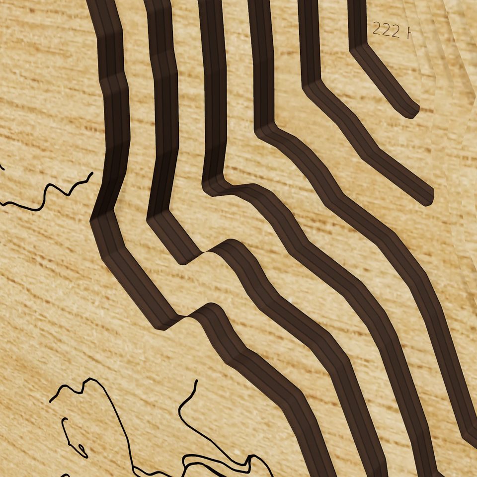 Whitefish Lake 3D wood map, detail view