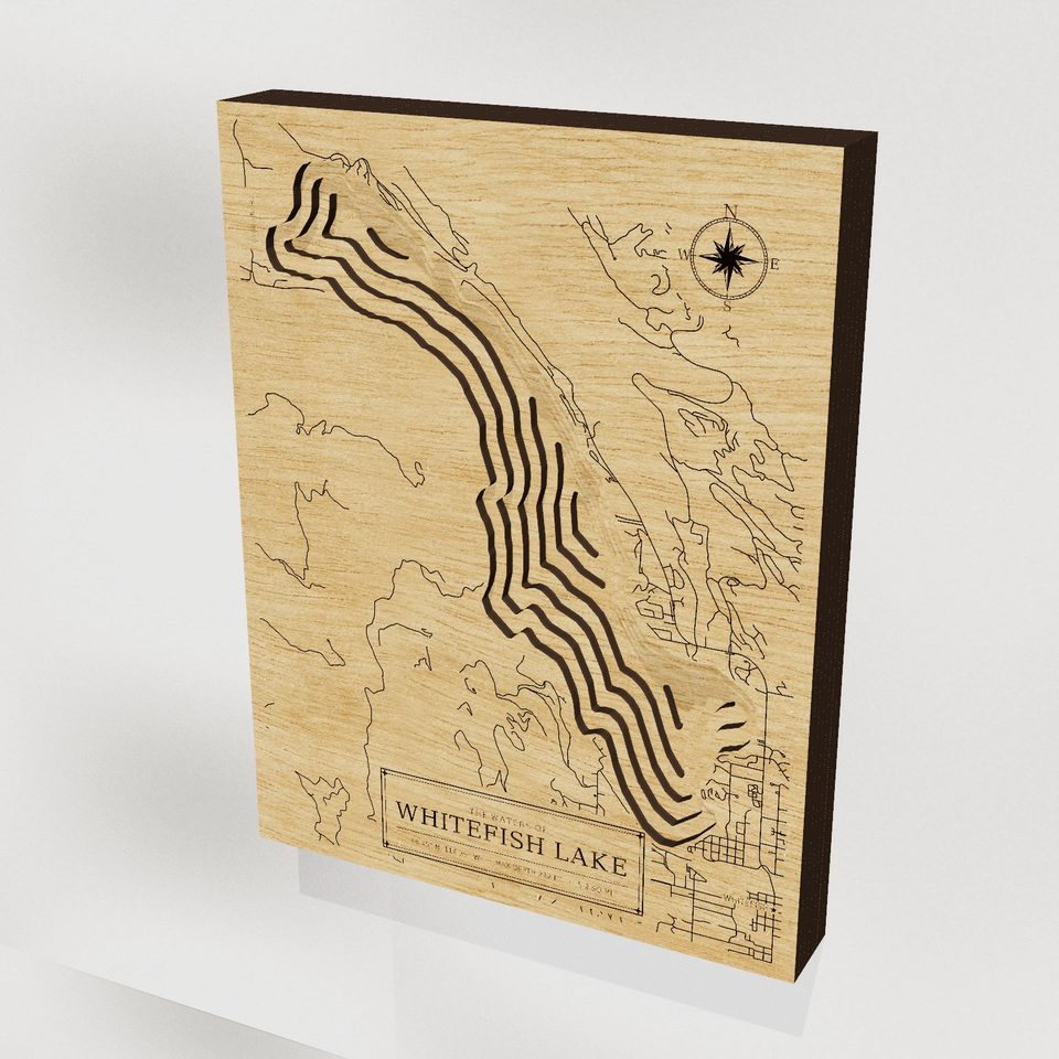 Whitefish Lake 3D wood map, hero view